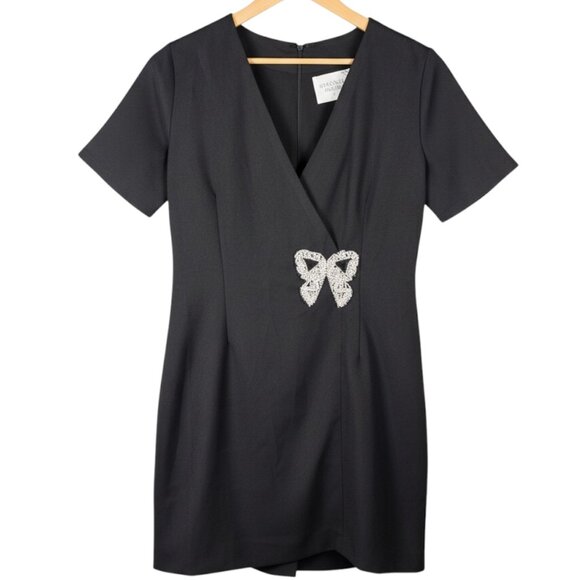 Hyacinth House Beaded Bow Amal Mini Dress Small Black Holiday Cocktail NWOT - Picture 2 of 8